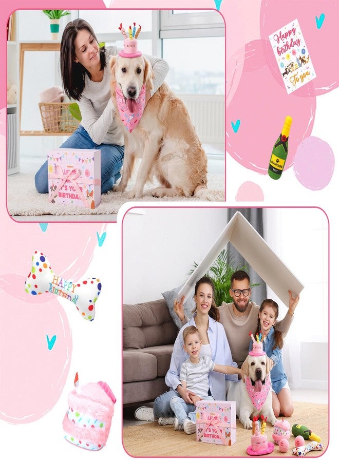 Vertintong 10 Pcs Dog Birthday Toy Set Dog Birthday Cake Bone Wine Bottle Hat Bib Ball Card Ribbon Plush Pet Gifts for Small Medium Puppy Squeaky Dogs Pet Toy Party Supplies(Pink) - Image 4